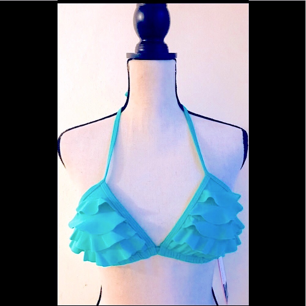 Turquoise Ruffle Bikini Swimsuit: Layered Ruffled Triangle Top, Sz. XS-NWT - Picture 3 of 6